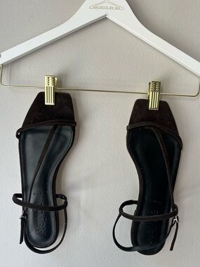 Aeyde Elise Brown Suede Strappy Sandals Square Toe Size 41